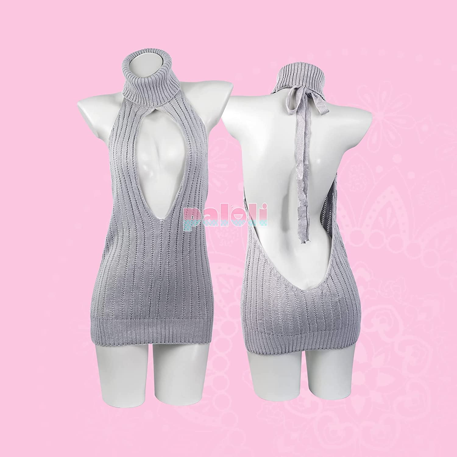 paloli Women's Knit Turtleneck Sleeveless Open Back Sweater Anime Bikini  Top Vest Virgin Killer - Walmart.com