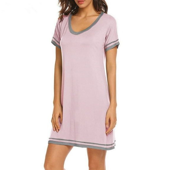 Womens Sleepwear Short Sleeve Nightgown Soft Sleepshirt Pleated Nightshirt Scoopneck Casual Loungewear