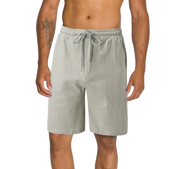 MDUKONU Men's Versatile Linen Shorts Skin-Friendly Below Knee with Multi Pockets Grey M