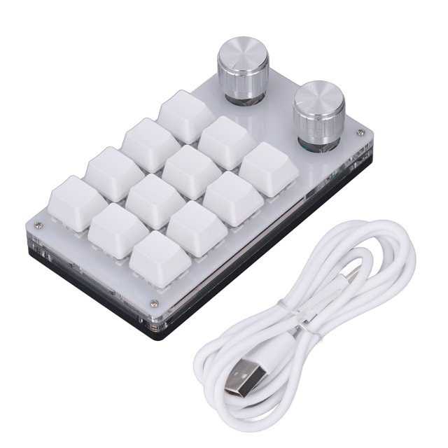 Clavier USB Mini 12 Touches, Clavier Programmable avec 2 Boutons, Clavier de Jeu Mécanique Custimize DIY Blanc