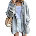 thumbnail image 4 of Yigetop Zip up Hoodie Women Oversized Lightweight Casual Sweatshirt Full Zip Closure Soft Comfy Ladies Jackets with Zipper Hood & Pockets Daily Wear Grey L, 4 of 5