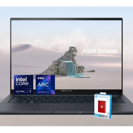 ASUS 14 Zenbook | WUXGA OLED Touch Screen | Intel Core Ultra 7 | AI Boost NPU | 16GB RAM | 1.5TB SSD (1TB SSD withHP P500 512GB Portable SSD) | Backlit Keyboard | 15 Hours Battery Life | Win 11 Home