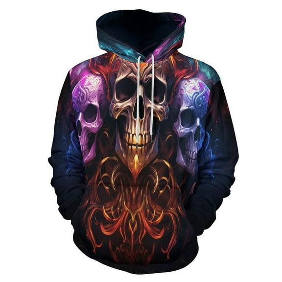 Halloween Colored Skull Men's Women Vintage 3D Hooded Sweatshirt - All-Season Loose Fit Streetwear