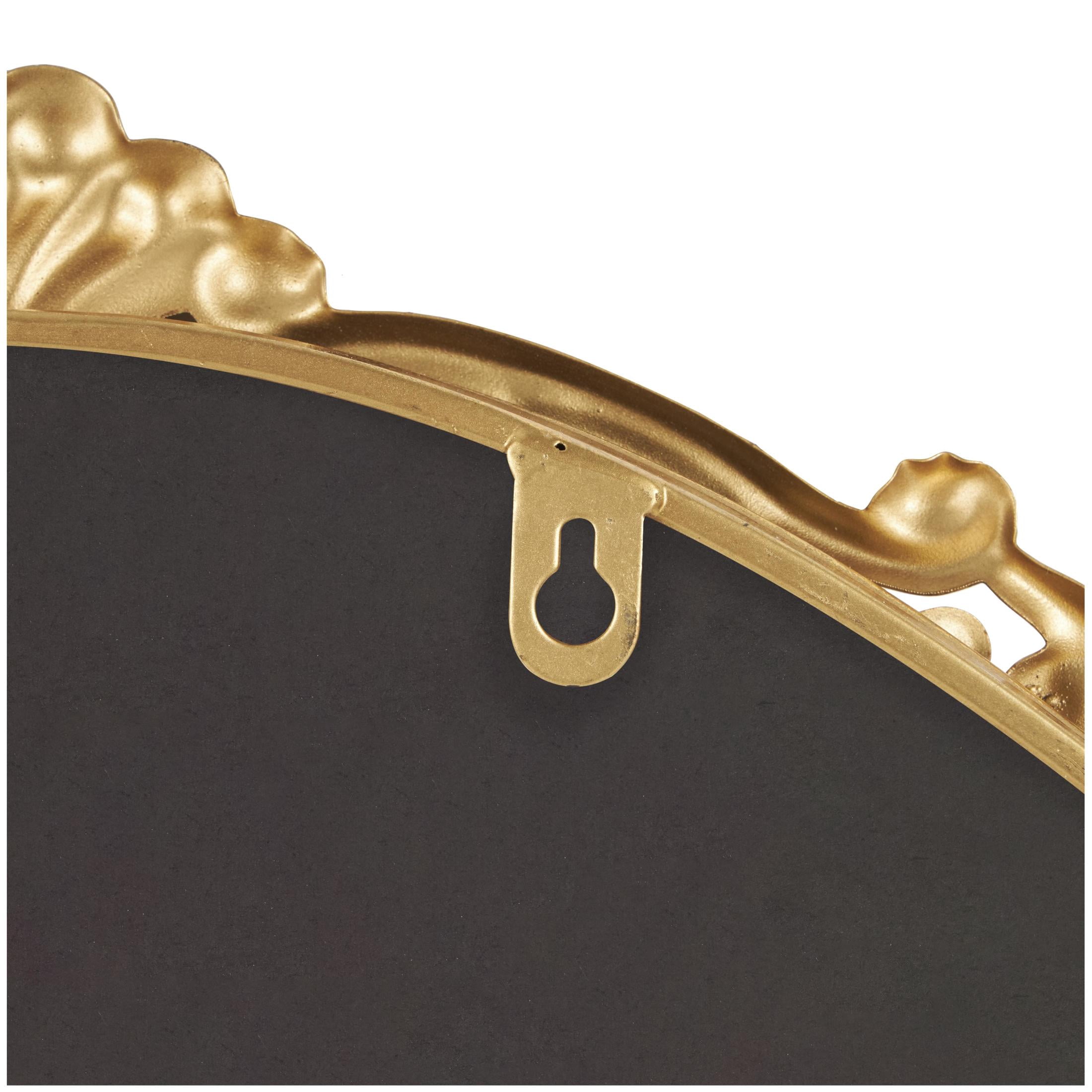 DecMode 24" x 38" Gold Ornate Baroque Oval Scroll Wall Mirror