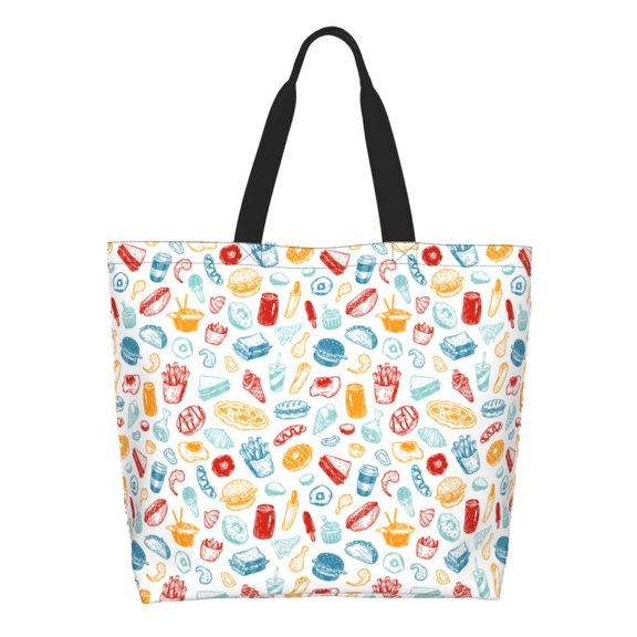 Easygdp Fast Food 2 Tote Bags for Women,Women Travel Shoulder Bags Handbags，Big Capacity Shopping Work Bag