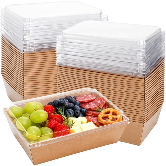 Cajas de Charcutería Hiceeden, paquete de 50 con tapas transparentes, 21x14,5x7 cm