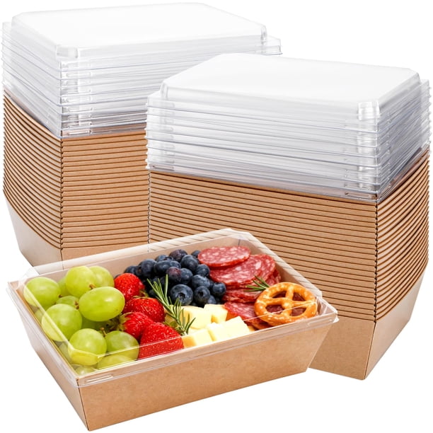 Cajas de Charcutería Hiceeden, paquete de 50 con tapas transparentes, 21x14,5x7 cm