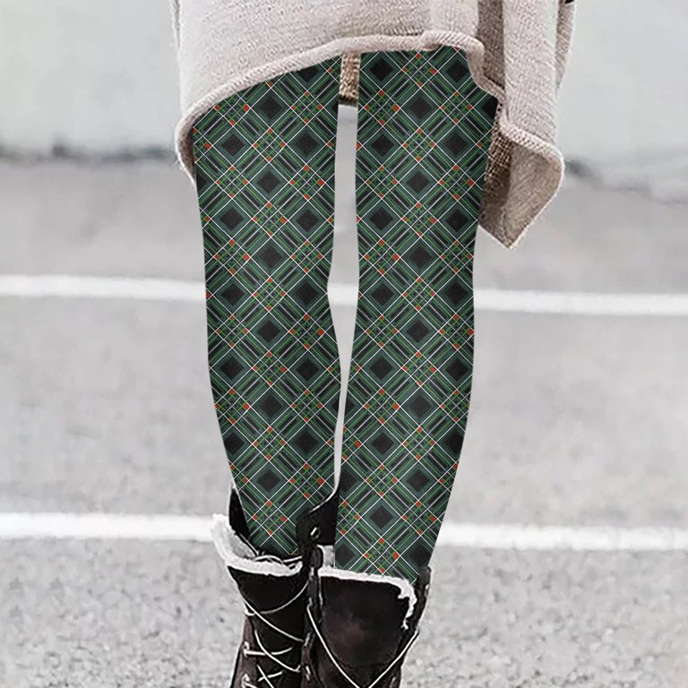 DDAPJ pyju Women's Christmas Leggings Xmas Plaid Print Casual