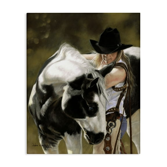 Stupell Industries Cowgirl & Spotted Horse Animals & Insects Painting Gallery Wrapped Canvas Art Print Wall Art, 16 x 20