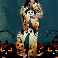 thumbnail image 2 of Tnhcen Women's Halloween Pajama Set Cute Pumpkin Print Short Sleeve Button Up Elastic Waist 2-Piece Comfortable Sleepwear S-3XL Multiple Colors Available Black, 2 of 5