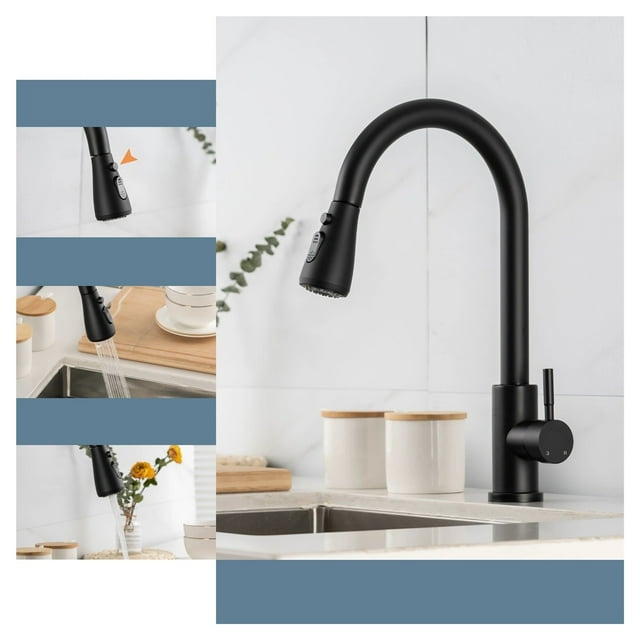 Brushed Nickel Kitchen Faucet Single Hole Pull Out Sink Mixer Hot Cold Taps