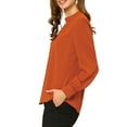 thumbnail image 5 of INSPIRE CHIC Women's Stand Collar Pleated Button Keyhole Button Blouse XL Brown Red, 5 of 8