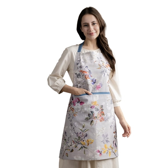 Maison D' Hermine Apron For Women With Pocket 100% Cotton 27.50"X31.50" 1 Piece Adjustable Neck Strap & Long Ties Apron Men, Chef, Wedding, Cooking, Gardening, Server, Waitress (Equinoxe - Grey)