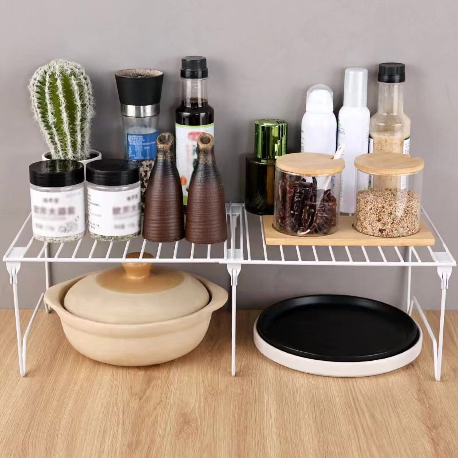 1/2-Piece Set freezer shelf,Stackable Cabinet Organizer Shelves,Foldable Pantry Shelf,Plate, Dish,Rustproof Metal Storage Organizer