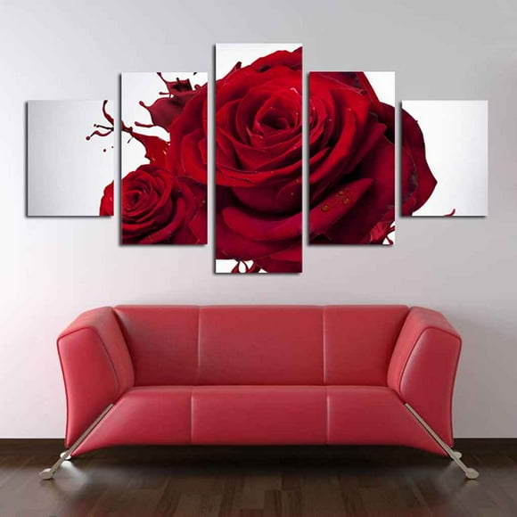 Print on polyester Panel wall art Colorful painting Floral bud wall art Red rose painting