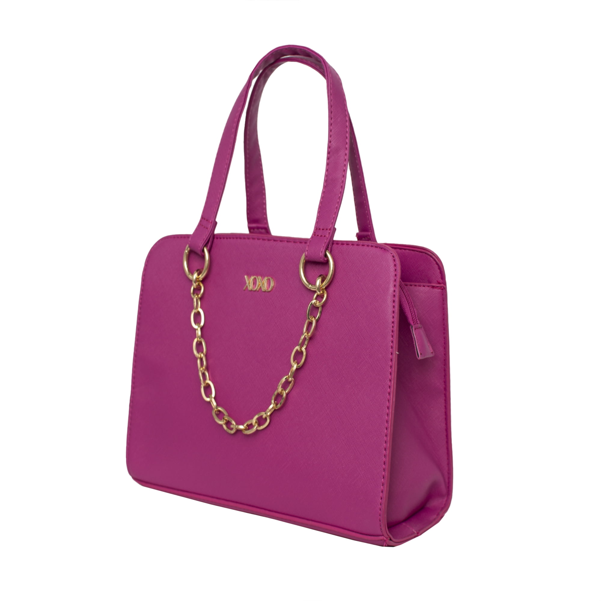 XOXO Women's Vegan Leather Large Magenta Double Handle Everyday Satchel  with Chain 