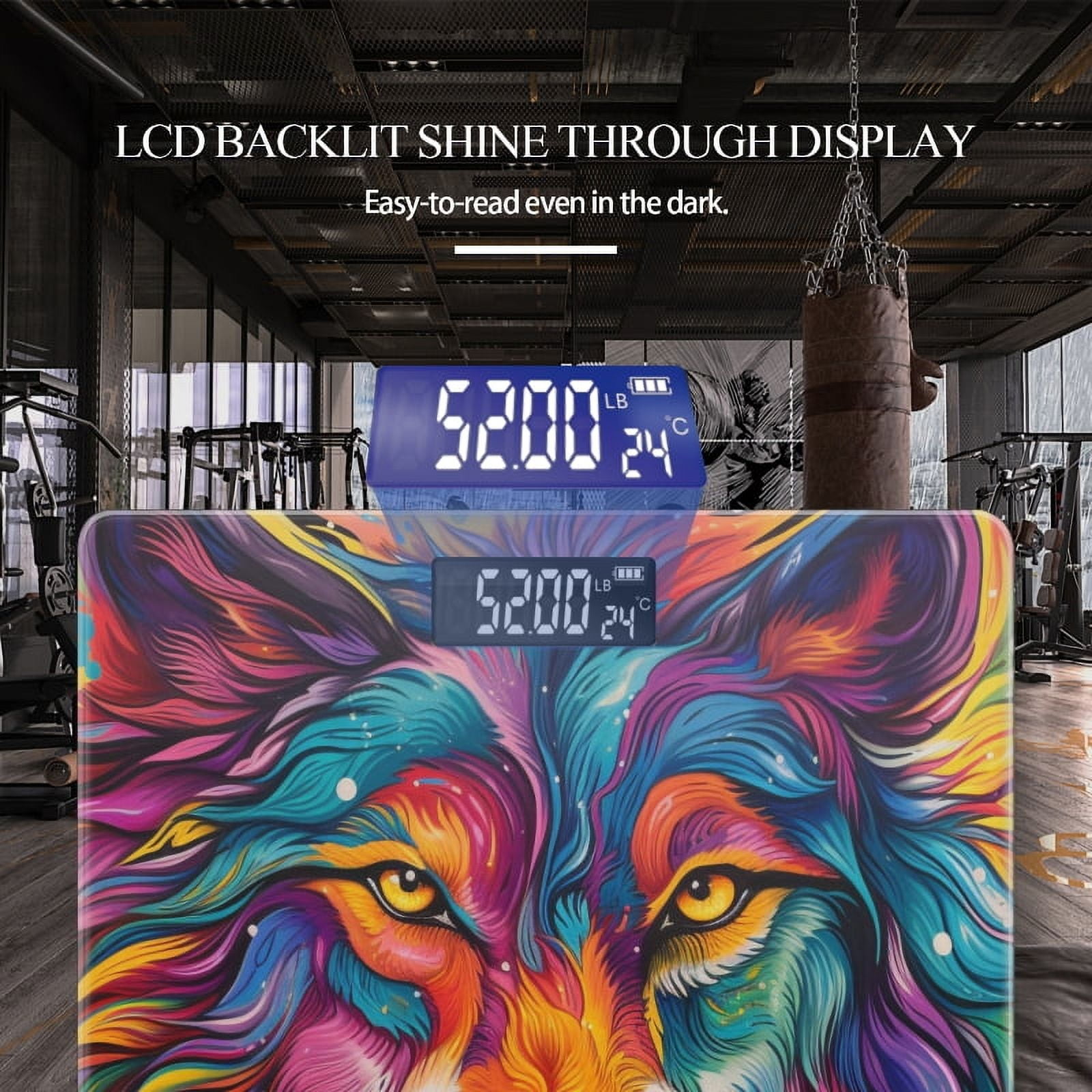 Bathroom Scale, Highly Accurate Digital Body Scale,Precisely Measures Weight up to 400 lbs-Colorful Wolf With Vibrant Fur Exuding Energy