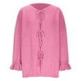 thumbnail image 5 of Lovskoo Women's Bow Tie Front Cardigan Sweaters Chunky Knit Ruffled Long Sleeve Trendy Fall Winter Jacket Coats Hot Pink, 5 of 6