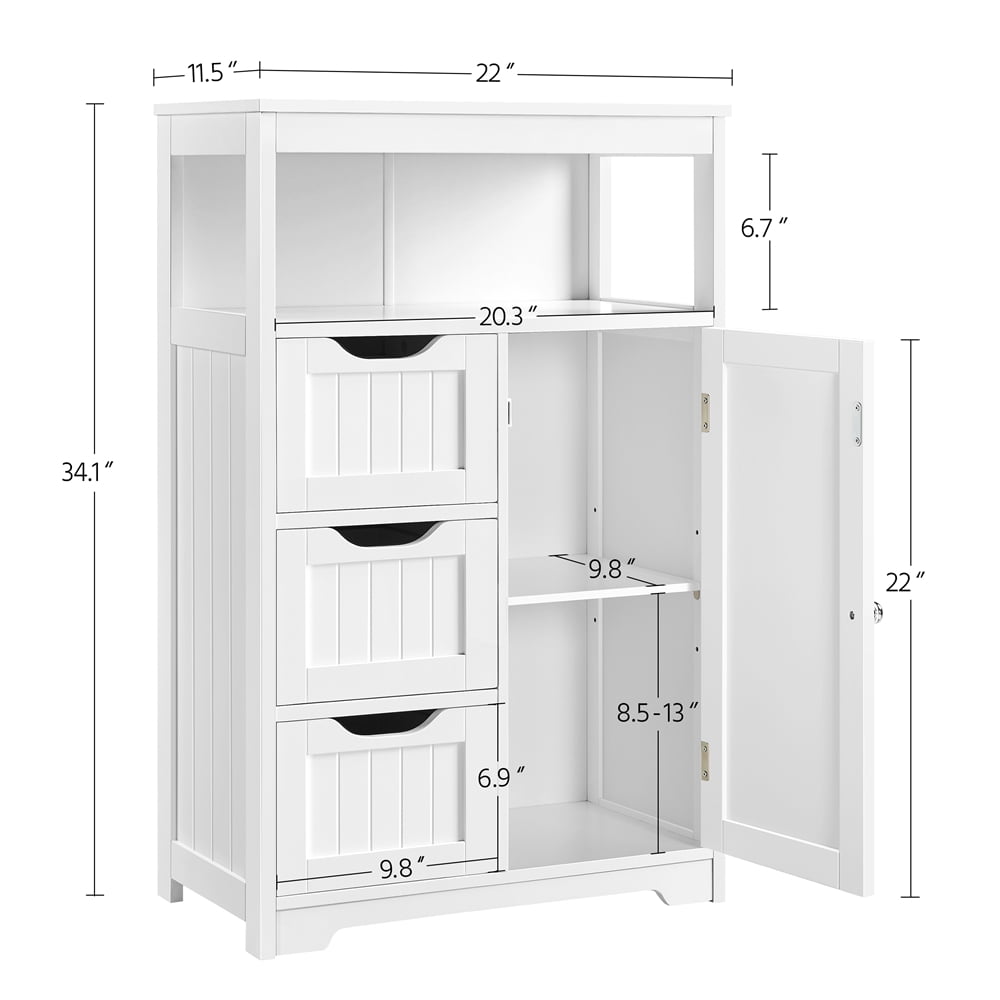 Alden Design Wooden Bathroom Storage Cabinet with Open Shelving, White