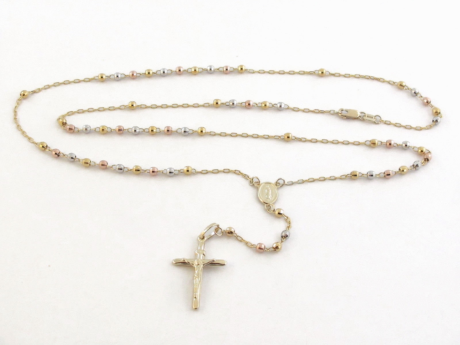 14k Yellow white And Rose Gold Rosary 