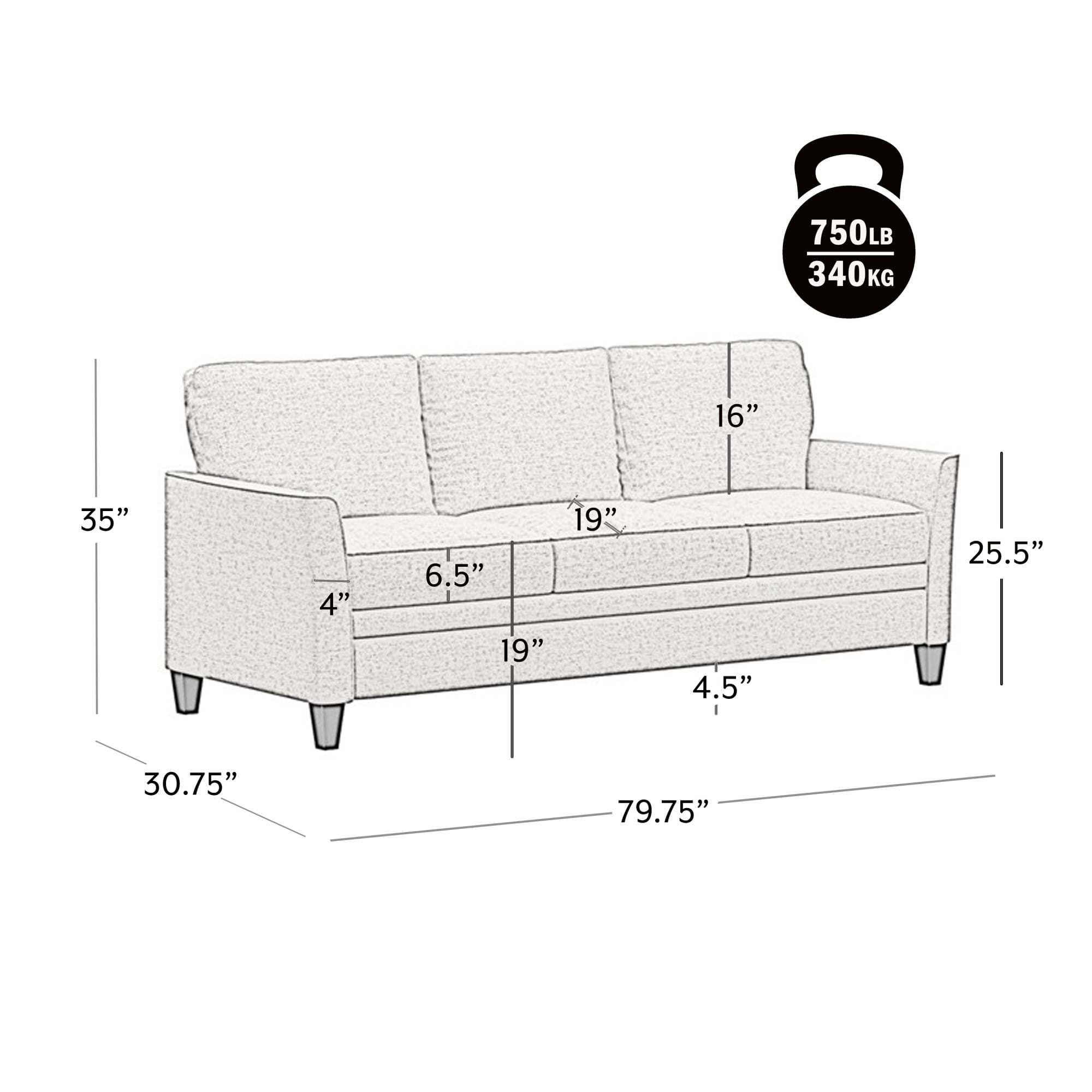Mainstays Kensington 80" 3 Seat Classic Modern Couch, Gray