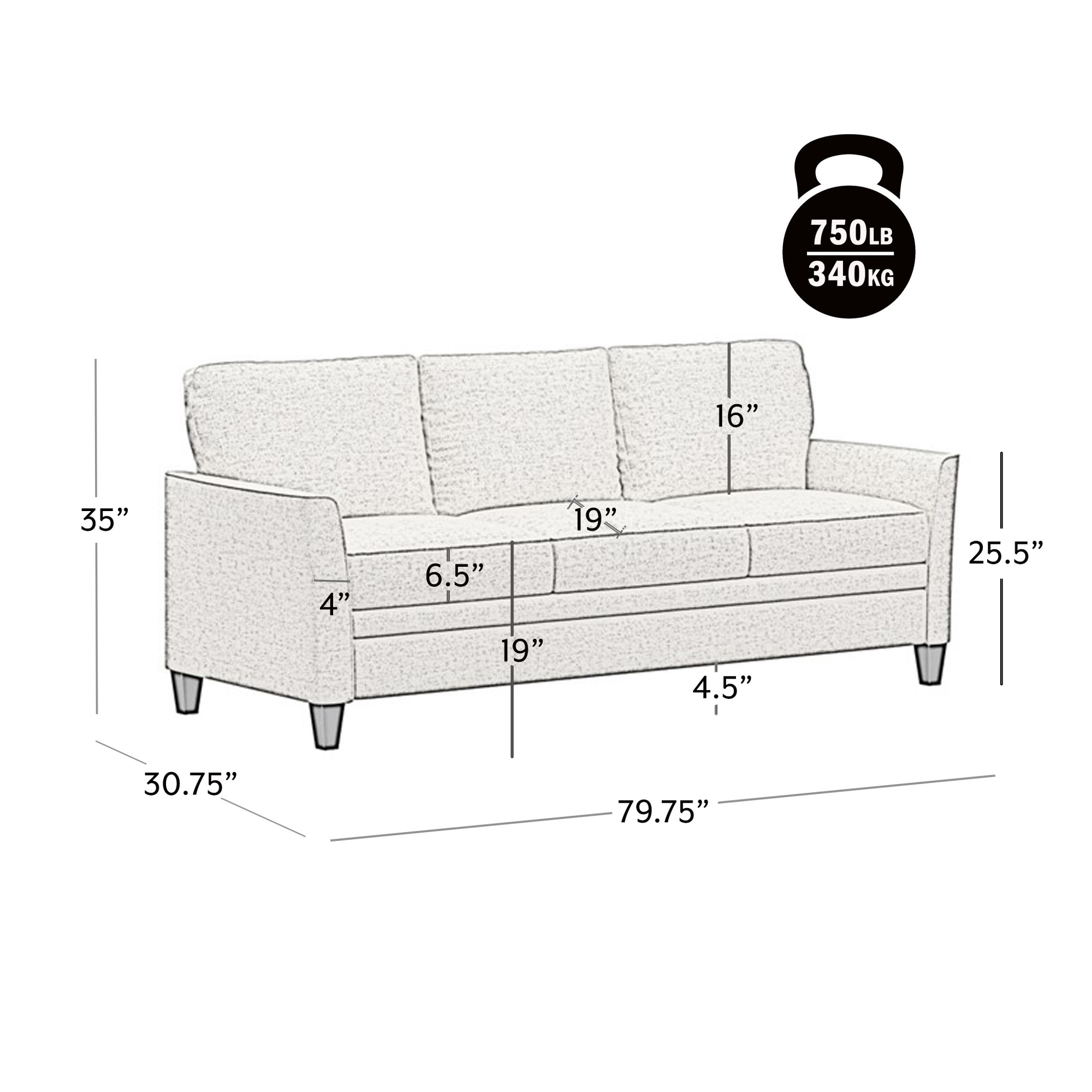 Mainstays Kensington 3-Seat Sofa, Gray photo 5