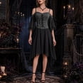 thumbnail image 5 of YuXingFu Gothic Dresses for Women Halloween Mesh Lace Patchwork Suspender Off Shoulder Court Style Dress Gray S, 5 of 7