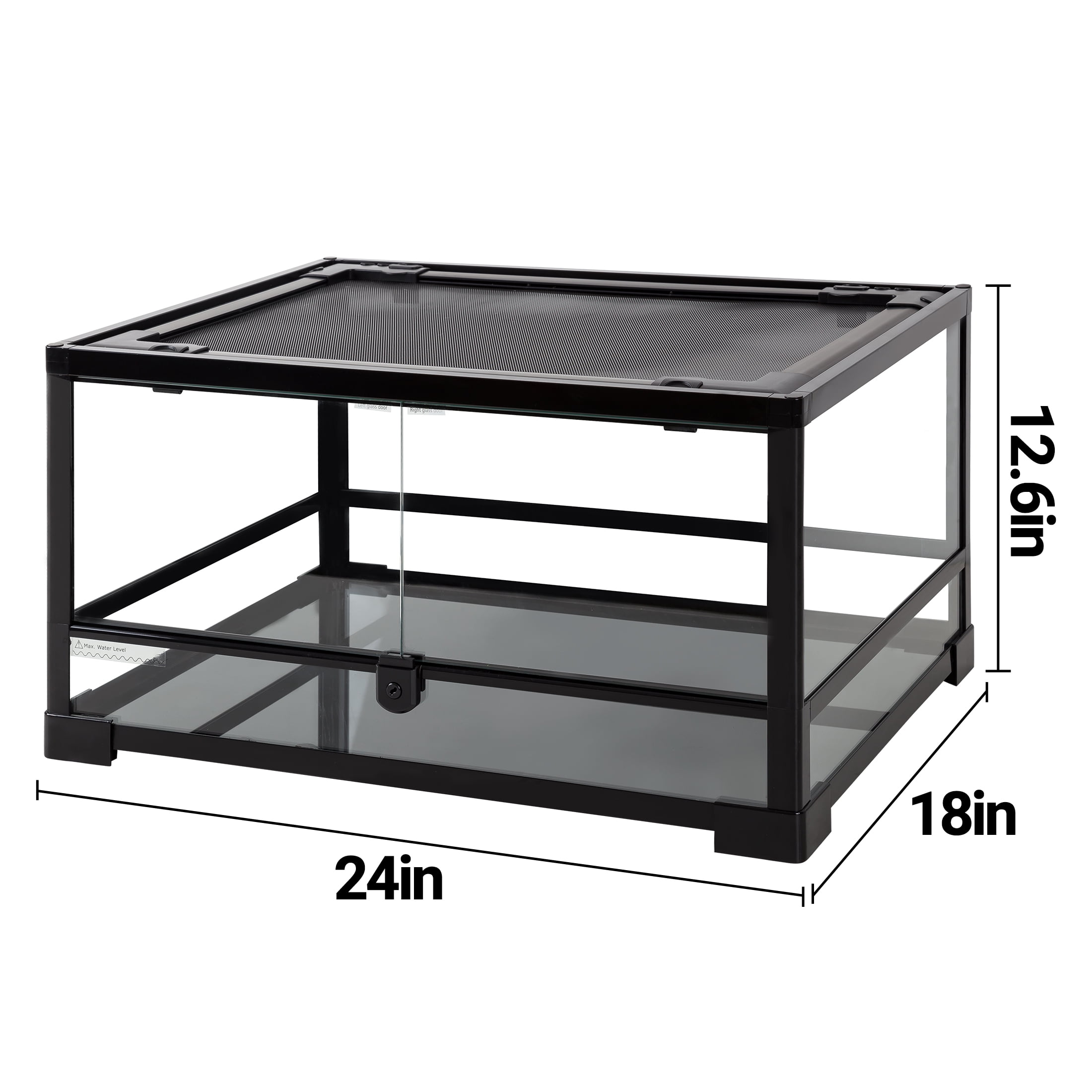 GUZZLO Full Glass 24 Gallon Reptile Tank, Front Opening Reptile Terrarium 24" x 17.7"x 12.6", Black