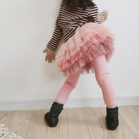 

baozhu Infant Toddler Girls Layered Tulle Tutu Skirt Leggings Little Girls Ruffle Pants Kids Culottes Footless Tights 3-8 Years