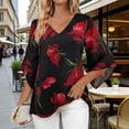 thumbnail image 2 of Jsaierl 3/4 Length Sleeve Tops for Women Casual V Neck Shirts Cute Graphic Ladies Blouses Classic Vacation Tunic Top S-2XL, 2 of 9