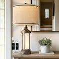 thumbnail image 4 of 25'' Table Lamp for Living Room Bedroom Farmhouse Metal Lamps with 2 USB Ports, Built-in Frosted Glass Night Light Vintage Industrial Nightstand Bedside End Lamp, 2 Bulbs Included, Bronze, 4 of 9