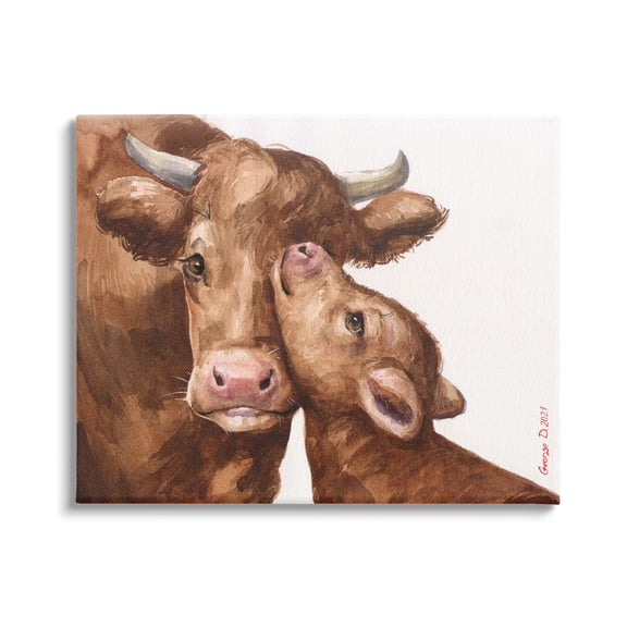Stupell Industries Compassionate Cattle Mother & Baby Cuddle Rural Farmland Painting Gallery Wrapped Canvas Print Wall Art, Design by George Dyachenko
