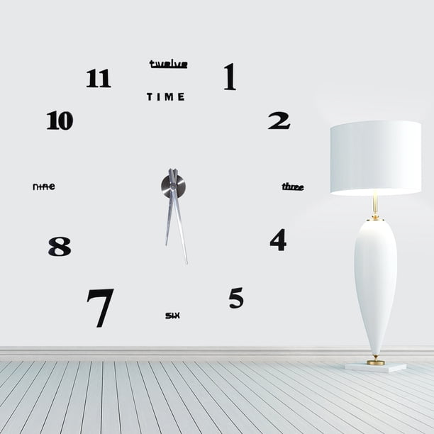bricolaje reloj de pared, arte moderno 3d, tama?o grande Silent superficie del espejo reloj de pared calcomanía Home Office Decor Gift, Negro Ecomeon no