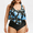 Blue Flower, variant on Women's Plus Size Swimsuit Ruffled Overlay High Waist Tankini Tummy Control Bathing Suits Halter Bikini L to 5XL
