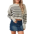 thumbnail image 1 of SUNSIOM Pull-Over Femme Couleur Unie/rayé Col Rond Manches Longues Ample Printemps Automne Décontracté Mode Urbaine, 1 of 6