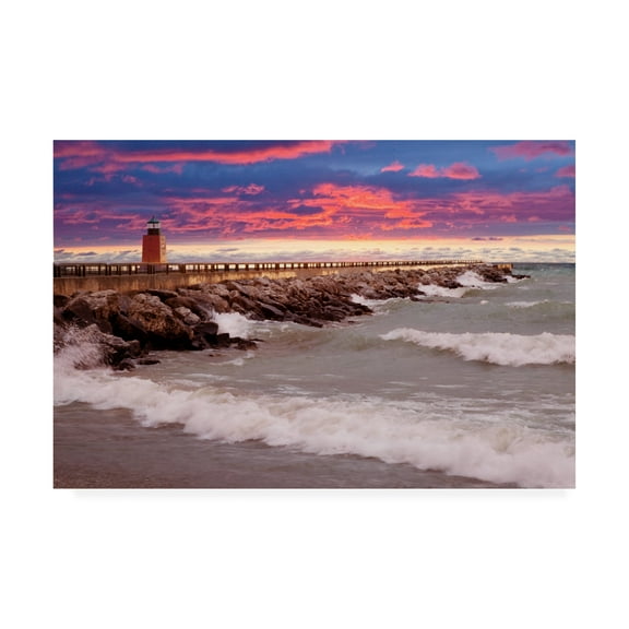 Trademark Fine Art 'Lighthouse At Sunset Michigan' Canvas Art by Monte Nagler