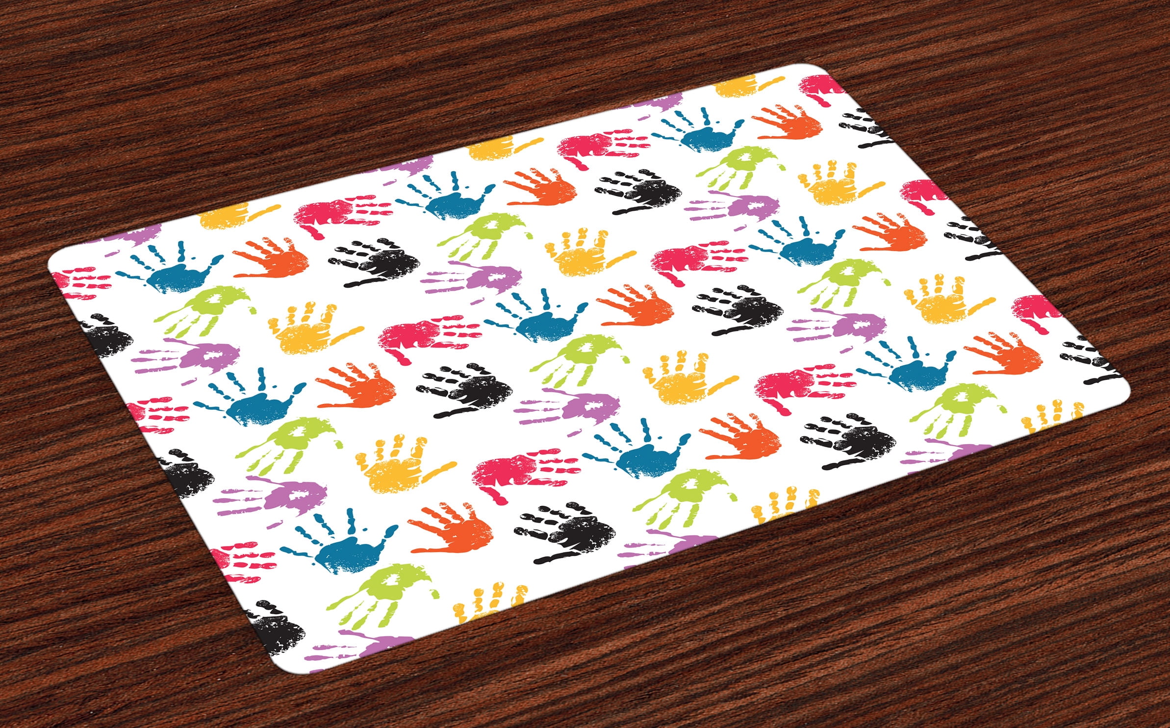 Kids Placemats Set Of 4 Colorful Children Print Cute Teamwork Painting 