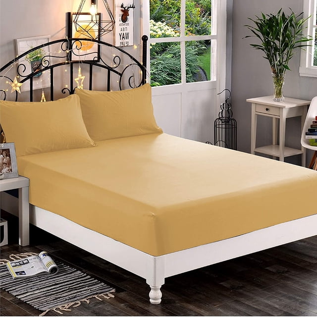 Mocassi 1500 Thread Count 1-Piece Fitted Sheet,Twin , Gold