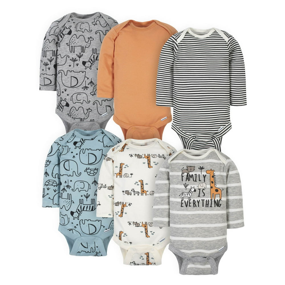Gerber Gerber Baby Boy Long Sleeve Onesies Bodysuits, 6Pack