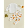 thumbnail image 6 of Elippeo Toddler Boys Halloween Outfits 6 12 18 24 Months 3 Years Embroidered Letter Long Sleeve Sweatshirts Pumpkin Print Long Pants 2Pcs Fall Clothes Set, 6 of 9