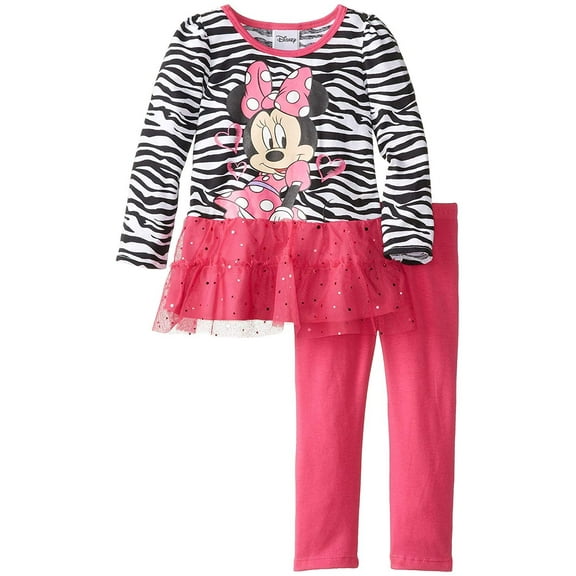 Disney Little Girls' Minnie Mouse 2 Piece Zebra Print Long Sleeve Legging Set, Rosy Ring, 3T