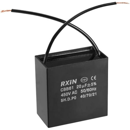 

Ceiling Fan Capacitor CBB61 20uF 450V AC 2 Wires Metalized Polypropylene Film Capacitors 58x31x57mm for Water