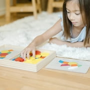 Melissa & Doug Pattern Blocks and Boards - Classic Toy With 120 Solid Wood Shapes and 5 Double-Sided Panels, Multi-Colored Animals Puzzle