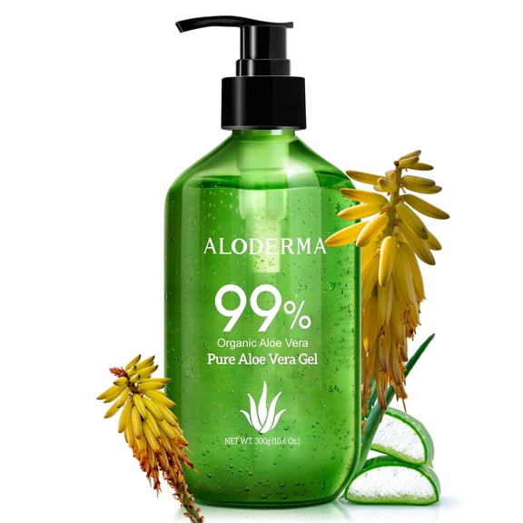 Aloderma 99% Organic Aloe Vera Gel, Bottled within 12 Hours of Harvest (300g, 10.6 oz), No Sticky Residue - No Powder Concentrates or Water Added - Eco-Friendly