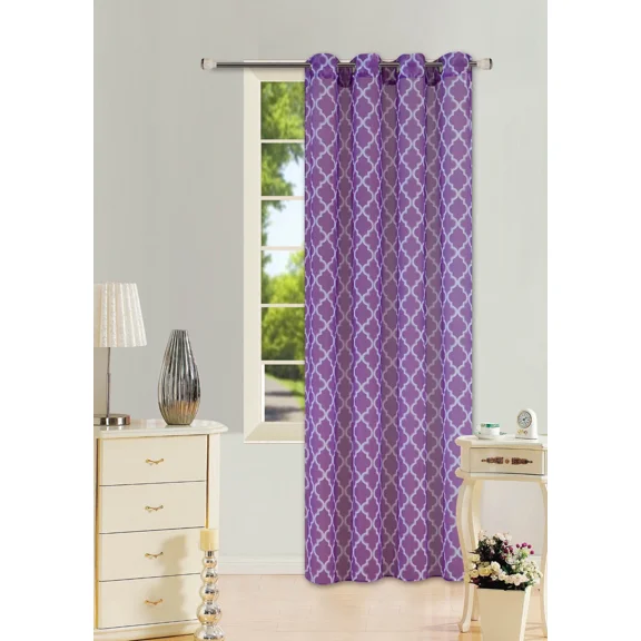 Gorgeous Home Line Purple/White 1-Piece Geometric Voile Sheer Window Curtain Top Grommets 55"w x 95" L (S38)