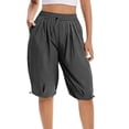thumbnail image 5 of Sokhug Women's Capri Pants Elastic Waist Drawstring Summer Solid Cropped Balloon Pants with Side Pockets, 5 of 8
