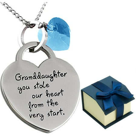Granddaughter Jewelry Necklace Gifts - ''Granddaughter You Stole Our Heart'' Keepsake Sentimental Heart Necklace for Christmas, Birthday Present Stocking Stuffers for Little Girls (Sky