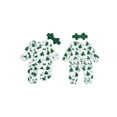 thumbnail image 2 of Qmyliery Newborn Baby Girl Christmas Romper Santa Print Long Sleeve Zip Up Footed Jumpsuit with Bow Headband, 2 of 9