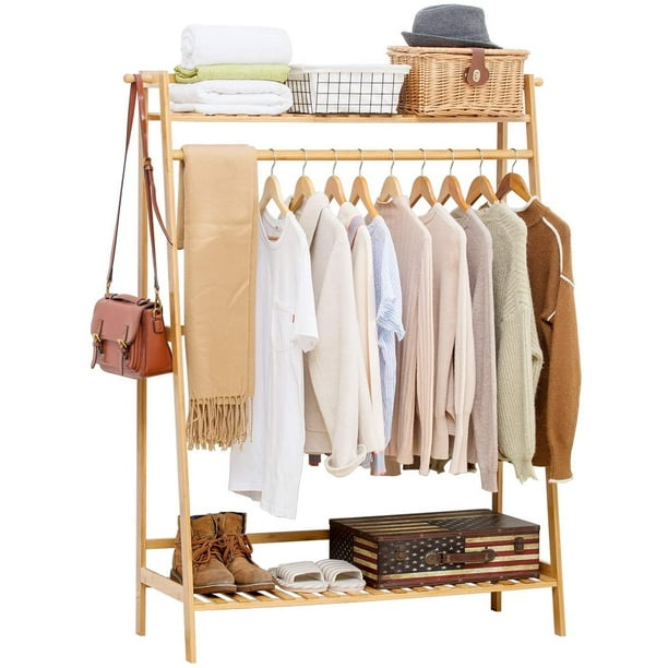 Bamboo Garment Coat Clothes Hanging Heavy Duty Rack With Top Shelf And Shoe Clothing Storage Organizer Shelves Com Shoe Clothing Storage Organizer Shelves, Bamboo Coat Rack With Shelf Life