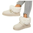 thumbnail image 4 of Viluyesy Winter Snow Boots for Womens, Thick Sole Furry Collar Comfortable Slip-On Suede Ankle Boots White US8.5, 4 of 8